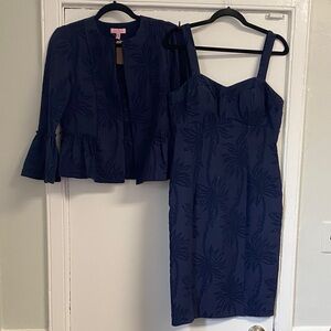 Lilly Pulitzer Navy Blue Midi Dress and Jacket Set